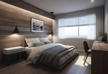 Interior design concept of luxury condo bedroom. AI Generative.