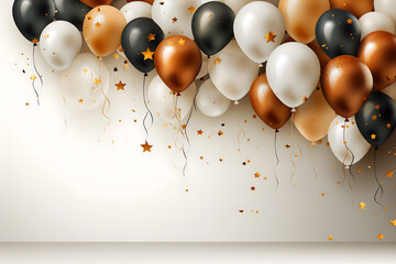birthday party balloons,  colourful balloons background and birthday cake with candles  - obrazy, fototapety, plakaty