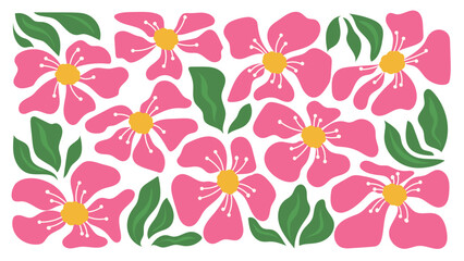 Abstract botanical art background vector. Natural hand drawn pattern design with flowers, leaves, branches. Simple contemporary style illustrated Design for fabric, print, cover, banner, wallpaper. © TWINS DESIGN STUDIO