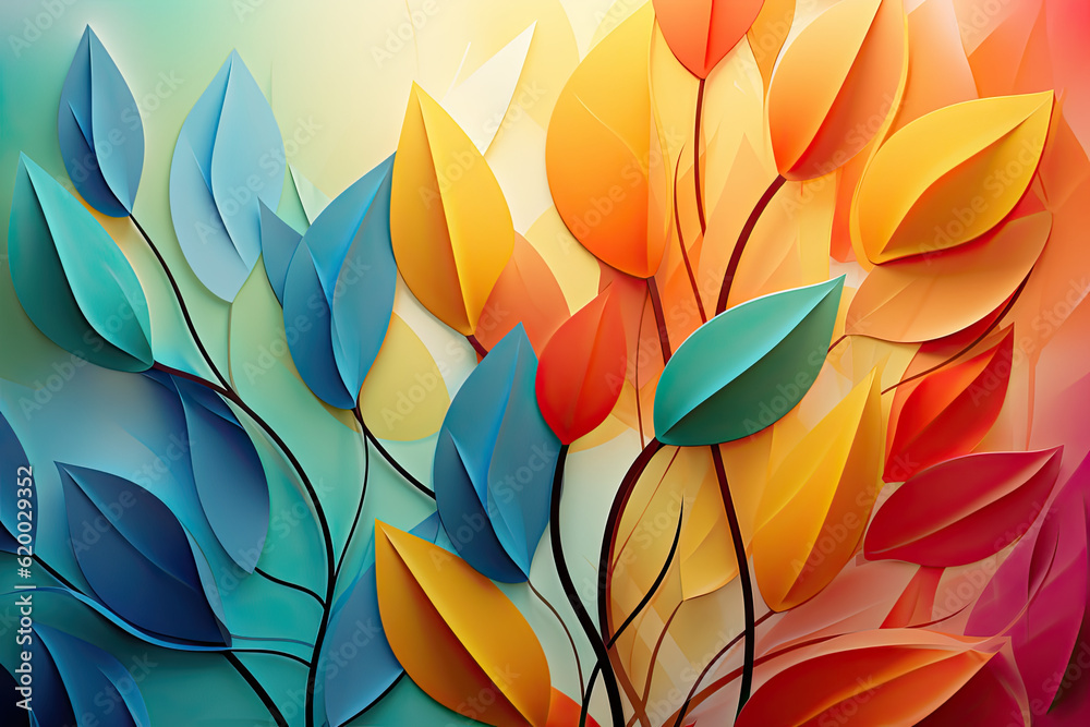 Wall mural Abstract plant with leaves in different colors. generative ai