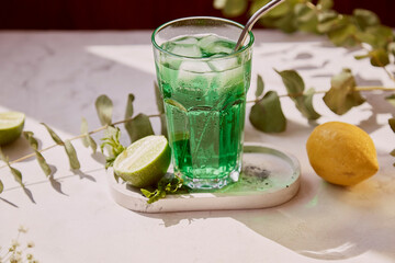 Tarragon healthy detox citrus green sparkling mocktail. Appletini Mocktail for St. Patricks Day....