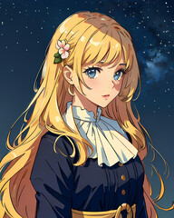 An elegantly-dressed blonde in the middle of the night,AI generated