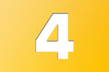number cut paper 4 yellow isolated on transparent background