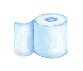 Toilet paper. Watercolor sketch isolated on white background.