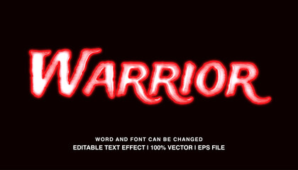 Warrior editable text effect, blue neon light futuristic retro style, premium vector template