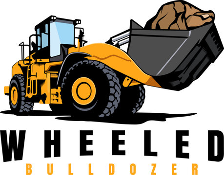 Wheeled bulldozer illustration logo design 