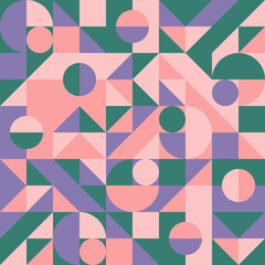 Geometric Seamless Pattern Abstract Mosaic Ornament Decorative Wall Background Modern Pop Art Vector Green Purple Pink