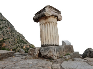 delphi greece acanthus column with female danceres ancient  greece evening clouds