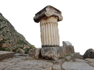 delphi greece acanthus column with female danceres ancient  greece evening clouds