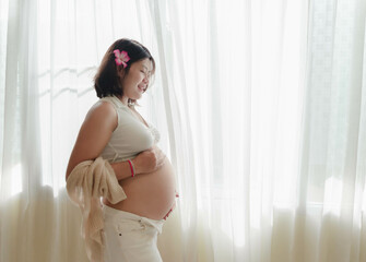 A woman who is 8 months pregnant with each verb.