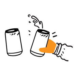 hand drawn doodle hand holding canned drink illustration