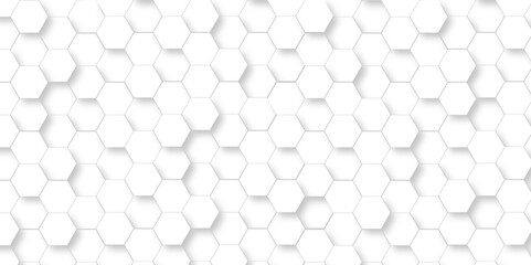 Seamless pattern with hexagons. 3d Hexagonal structure futuristic white background and Embossed Hexagon , honeycomb white Background ,light and shadow ,Vector.	