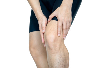 knee pain man He puts his hands on his knees, pain points from osteoarthritis and bone diseases,...