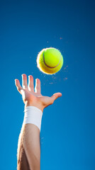 Hand of a man throwing tennis ball. AI generated