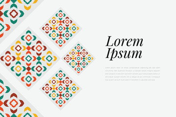 Islamic Decorative background in Arabic colorful. Simple geometric mosaic with colorful Islamic ornamental details.