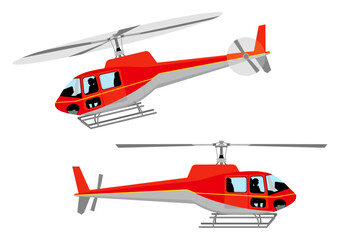 離陸するヘリコプターと着陸したヘリコプター