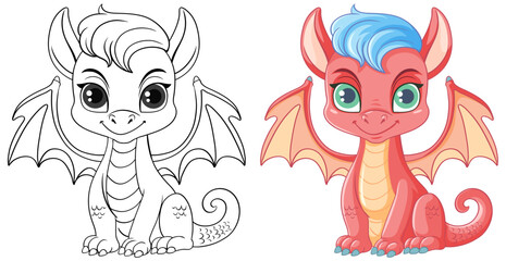 Coloring Page Outline of Cute Dragon
