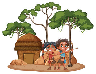 Indigenous people in front of their house © blueringmedia