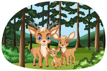 Two deers in woods scene