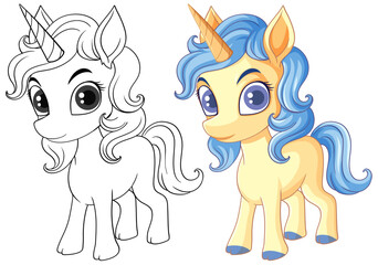 Coloring Page Outline of Cute Unicorn