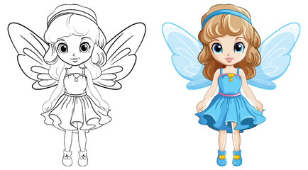 Doodle fairy outline cartoon