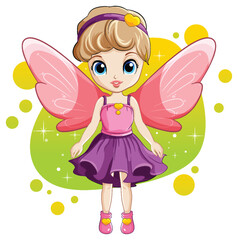 Cute Fairy Girl with Wings Cartoon Character