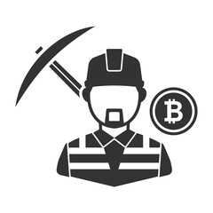 Vector illustration of bitcoin miner icon in dark color and transparent background(PNG).
