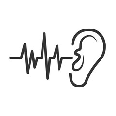 Vector illustration of ear hearing signals icon in dark color and transparent background(PNG).