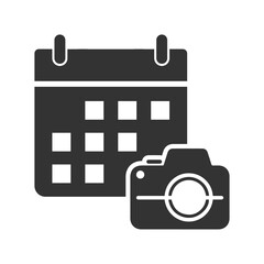 Vector illustration of photo schedule icon in dark color and transparent background(PNG).