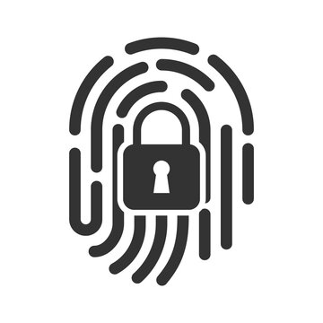 Vector illustration of padlock fingerprint icon in dark color and transparent background(PNG).