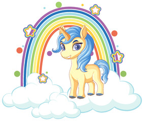 Obraz premium Unicorn on cloud with rainbow