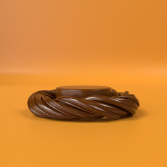World Chocolate Day Concept - product showcase stage around the chocolate ring on orange background