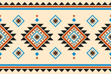 Carpet tribal pattern art. Geometric ethnic seamless pattern traditional. American, Mexican style. Design for background, wallpaper, illustration, fabric, clothing, carpet, textile, batik, embroidery.