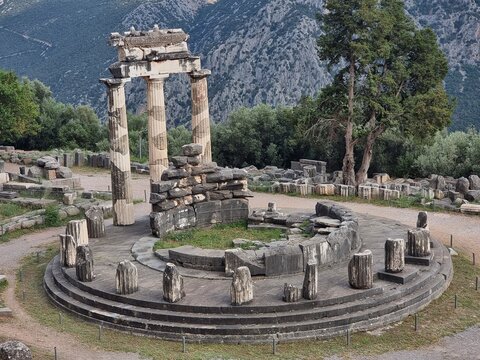 greece delphi temple of athena pronaia and tholos  ancient  Delphi, Greece