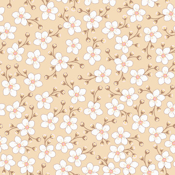 white cherry blossoms seamless pattern. sakura flower seamless pattern. ditsy floral print. good for kimono, fabric, fashion design, background, pajama, resort wear.