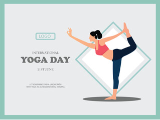 International Yoga Day. Yoga body posture. Vector Illustration design with green background