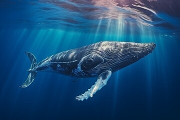Obraz na płótnie Canvas Humpback whale in the tropical waters - Generative AI