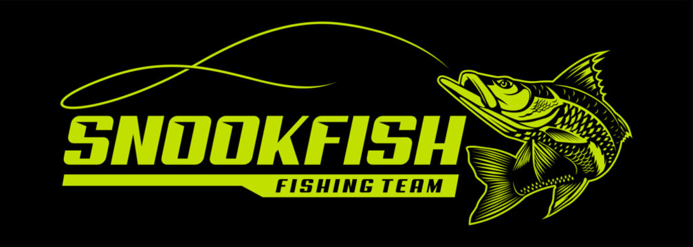 fishing logo Jumping Snook fish isolated background. modern vintage rustic logo design