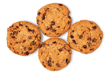 Oatmeal chocolate chip cookie isolated on transparent background.