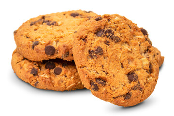 Oatmeal chocolate chip cookie isolated on transparent background.