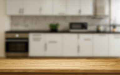 Table with blurred kitchen background MADE OF AI
