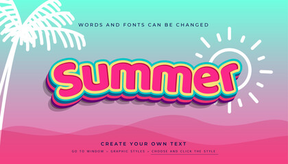 Premium Vector, Editable 3D pink summer text effect. Beach holiday graphic style