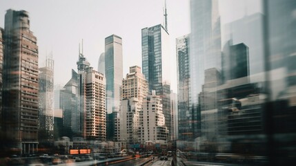 Fototapeta premium Panoramic view of a large city. Modern futuristic city with skyscrapers and towers.