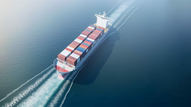 Large cargo ship with containers for cargo transportation. The concept of transportation of goods by sea on the terms of DAP DDP logistics. AI generated.