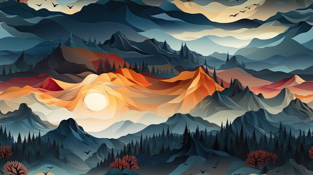 beautiful watercolor mountain