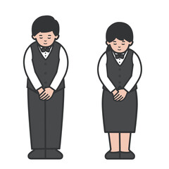お辞儀する店員男女の全身イラスト
