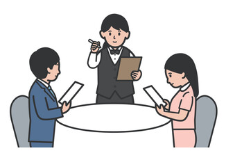 Fototapeta premium 注文を聞くウエイトレスのイラスト 