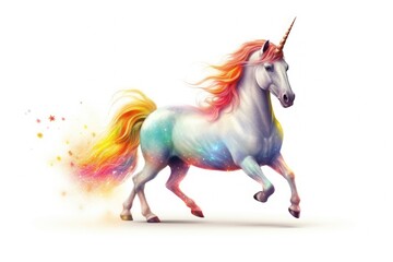 Naklejka na ściany i meble Cartoon, Cute magical unicorn and raibow. Generative Ai