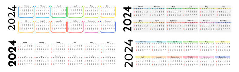 Calendar for 2024 isolated on a white background