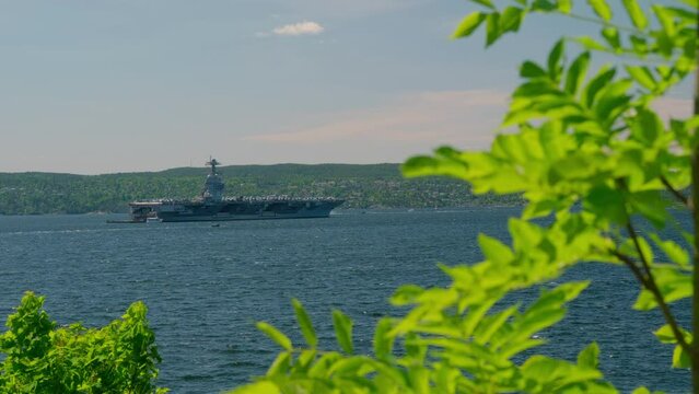USS Gerald R. Ford Lead Ship Floating In The Oslofjord In Norway. - wide static